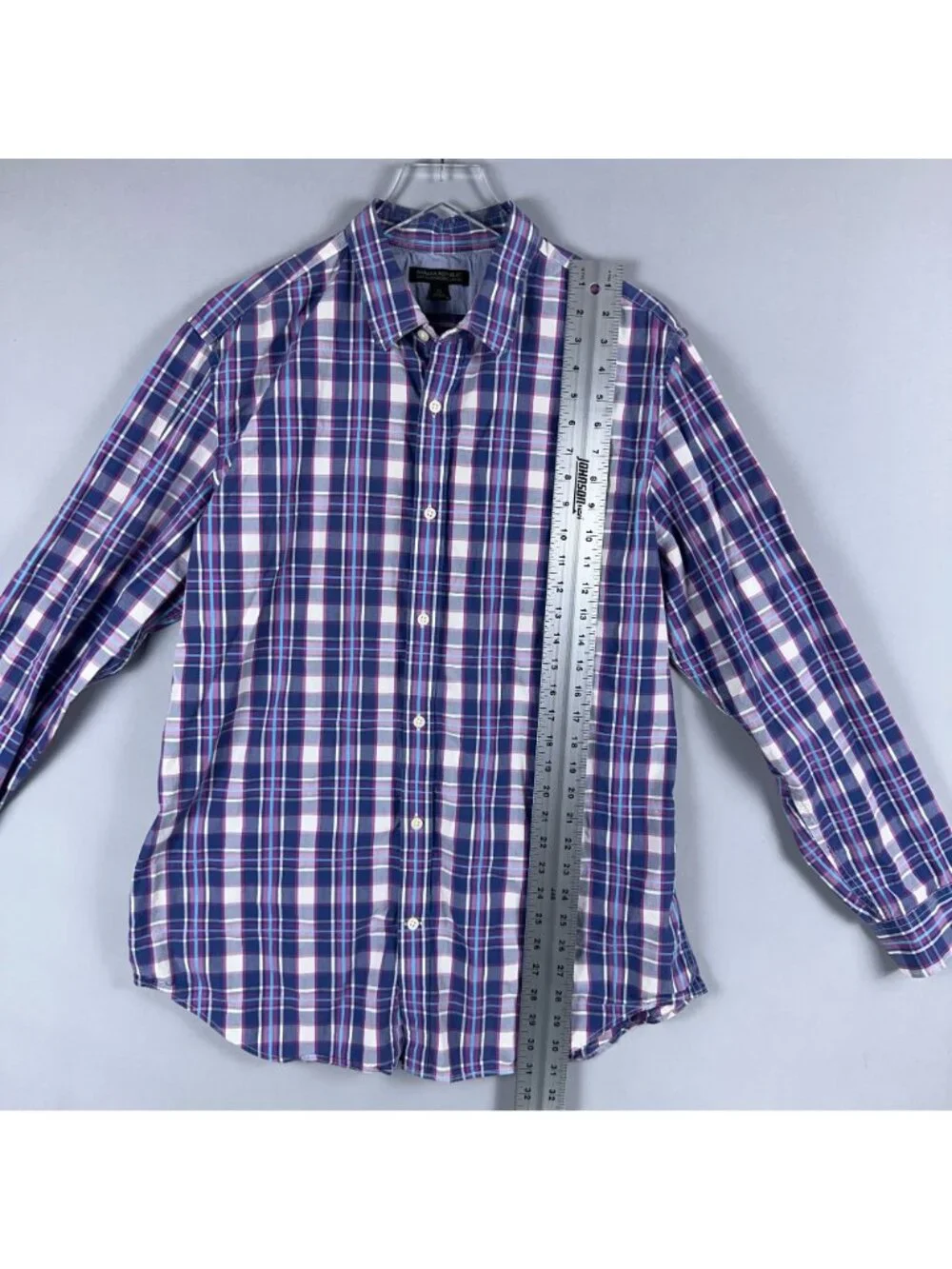 Banana Republic Plaid Button-Down Shirt Size XL Purple Blue 100% Cotton Slim Fit